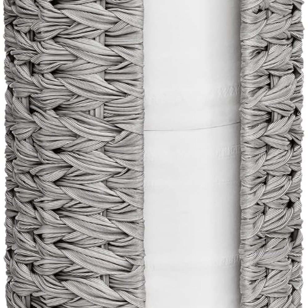 Durable Washable Woven Toilet Paper Basket for 3 Mega Rolls – Gray Decor Accent